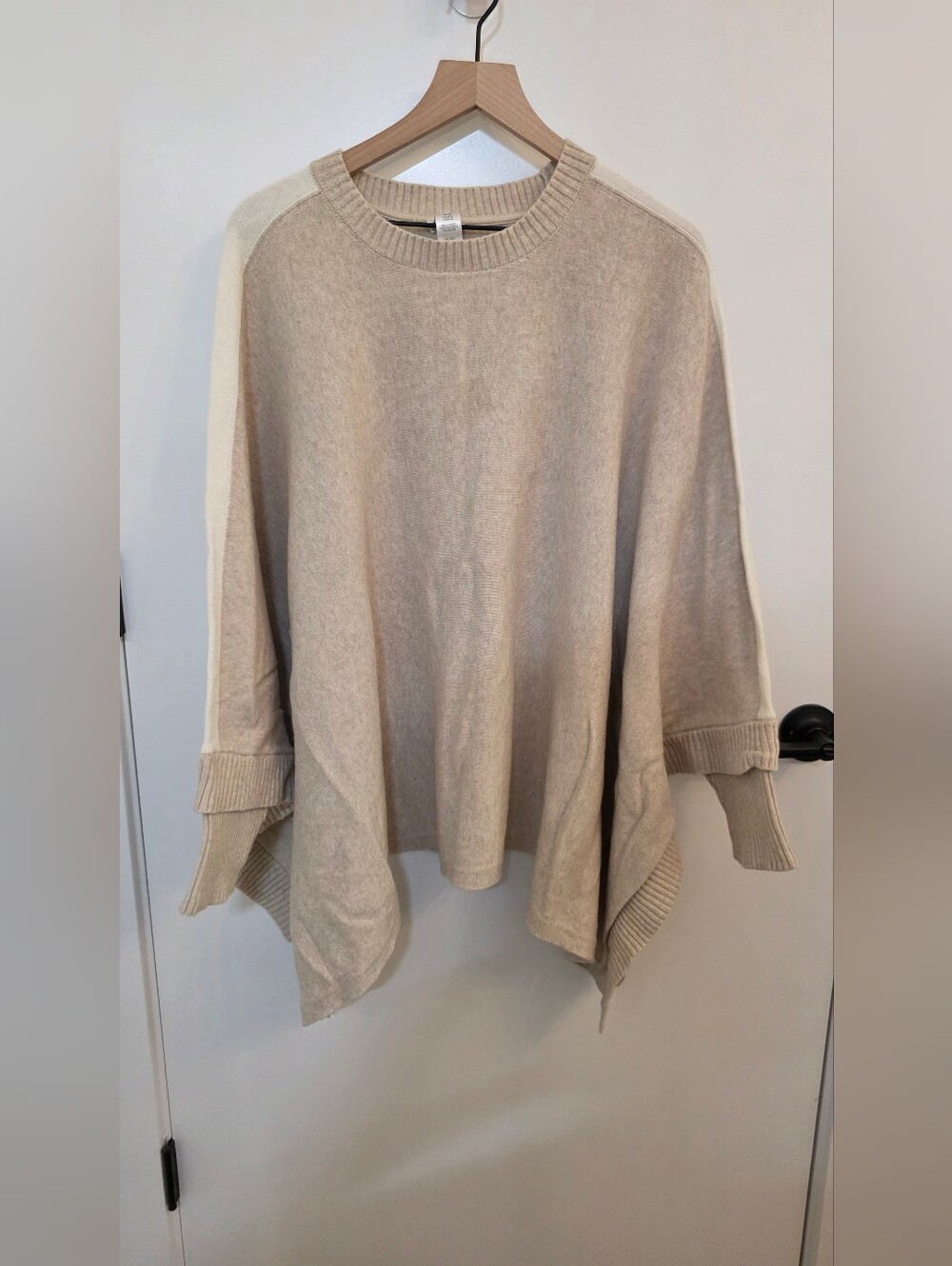 Relaxed PONCHO Cream and Tan Women's Sweater